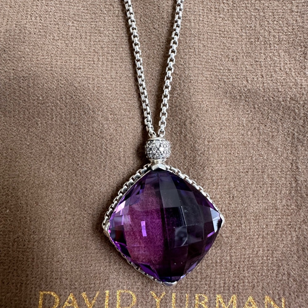 David Yurman Amethyst Silver Necklace with Diamond Accents